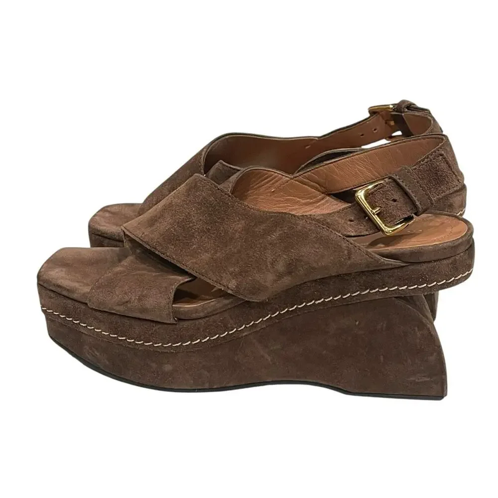 Marni Brown Suede Crisscross Wedge Sandals Size 36